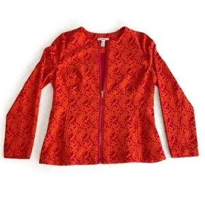 Isaac Mizrahi Live Womens‎ Pink Orange Floral Cropped Zipper Jacket Size S